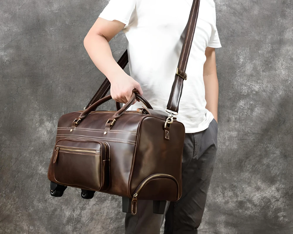 leather carry on luggage bag